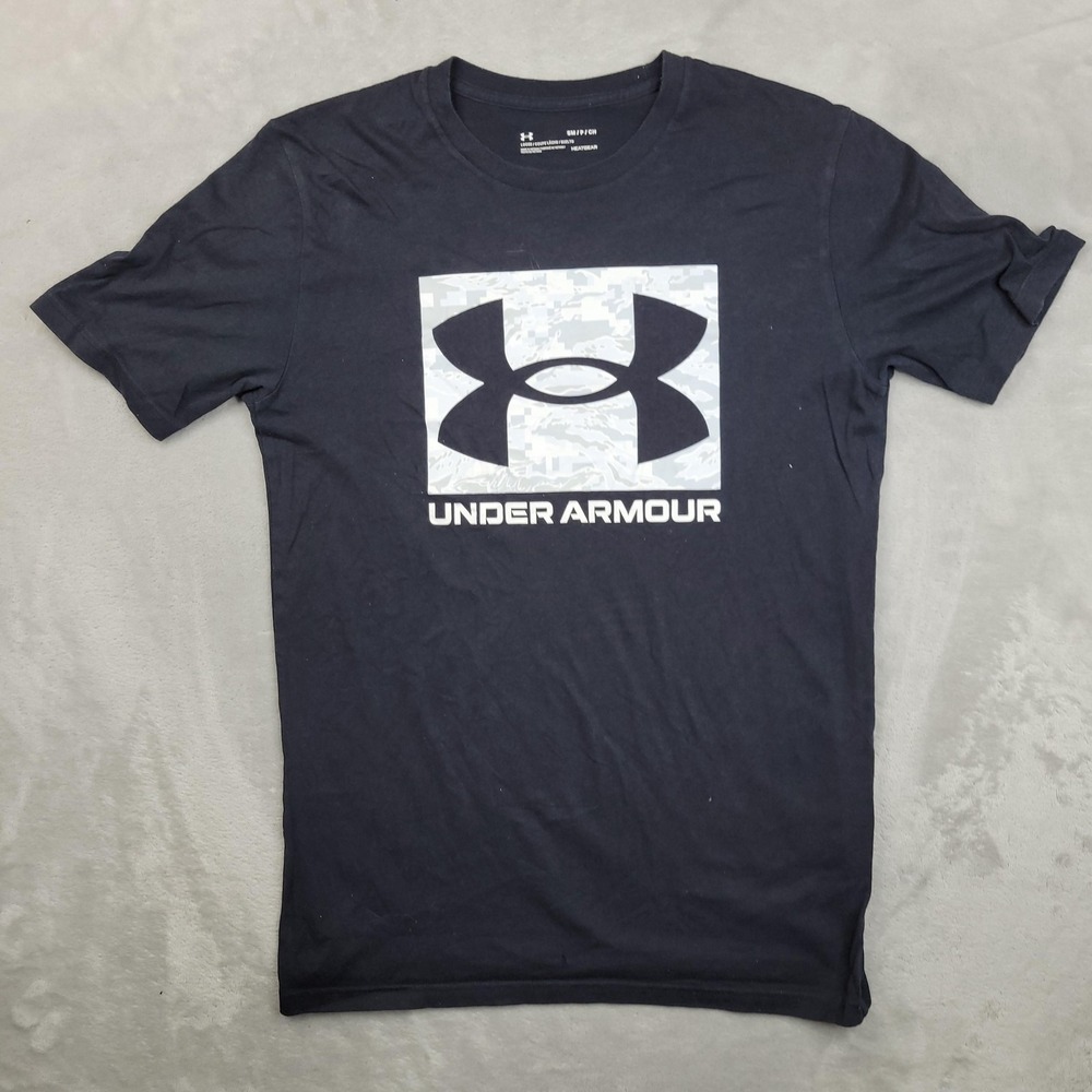 Under Armour Shirt Mens Small Black HeatGear Loose Athletic Tee Logo Performance